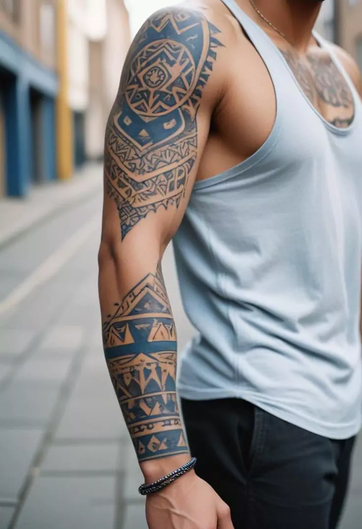 tatuagem tribal azul no braco masculino 6782765deee7f